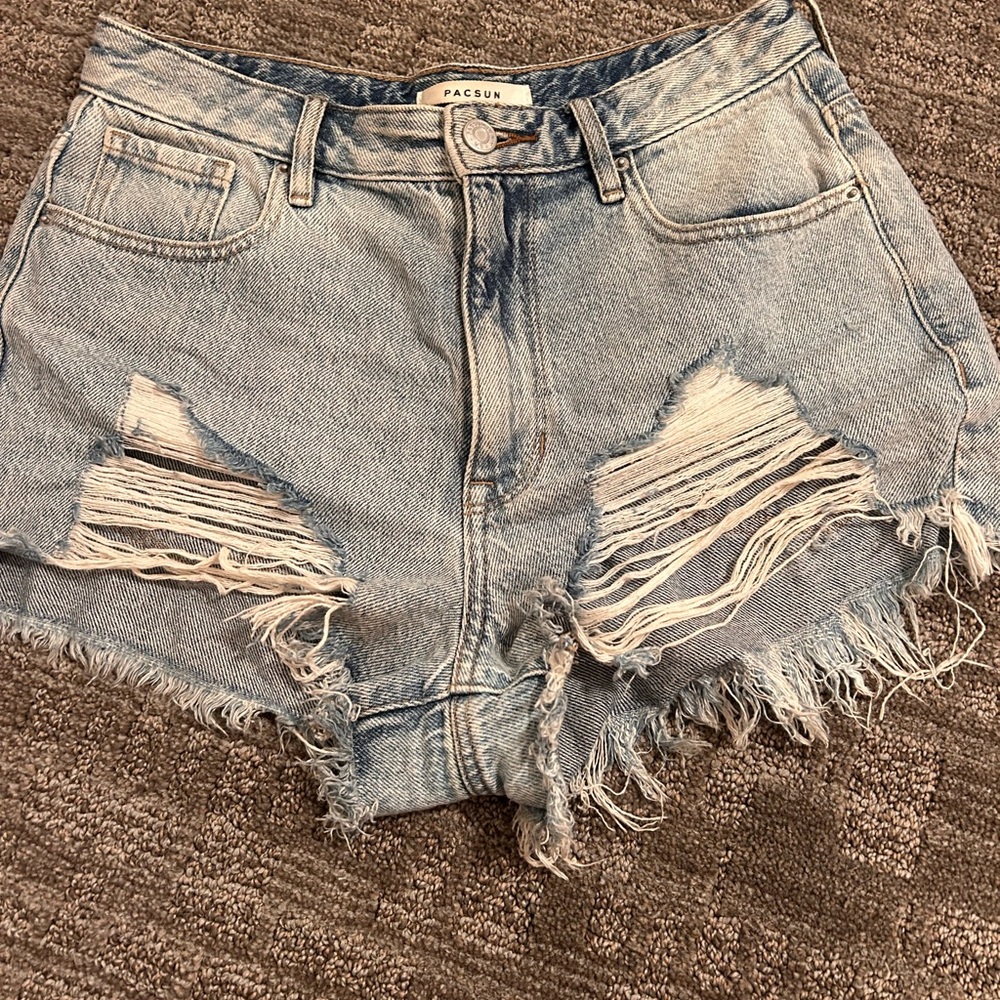PacSun Women's Ripped Jean Shorts - Light Blue